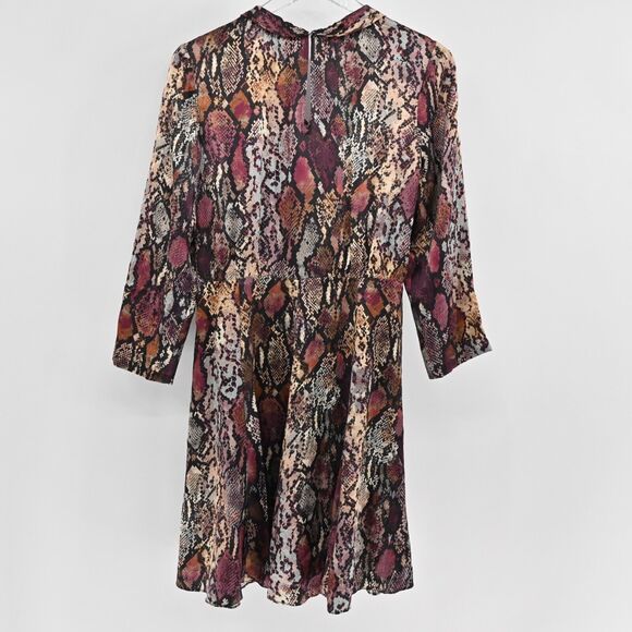 REBECCA TAYLOR Dress Womens Size 6‎ Silk Met Python Snake Print Purple Mob Wife - Picture 5 of 14